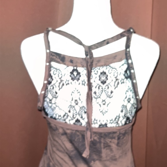 SALVAGE Brown Front Lace-up Mesh Back Dress Rhinestone Embellishments Large - Picture 5 of 10